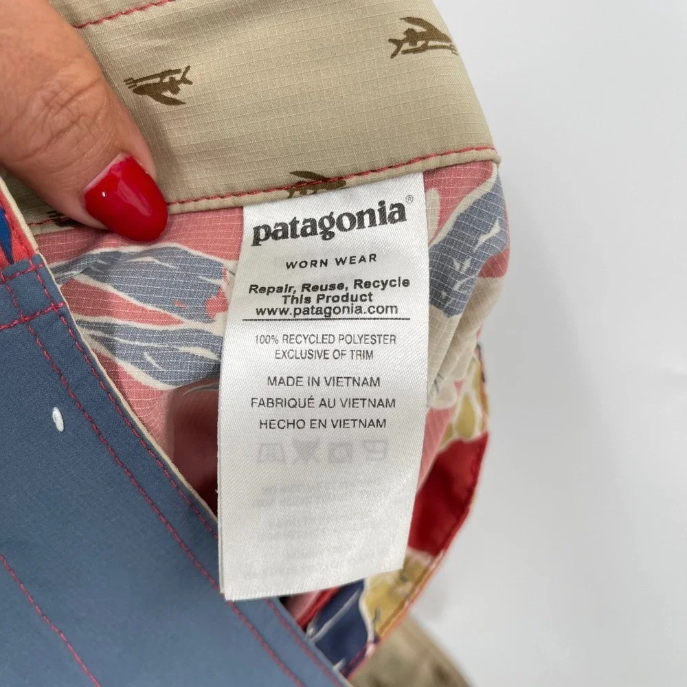 Patagonia Mens‎ Floral Swim Trunks Shorts Size 30 Red Blue Drawstring